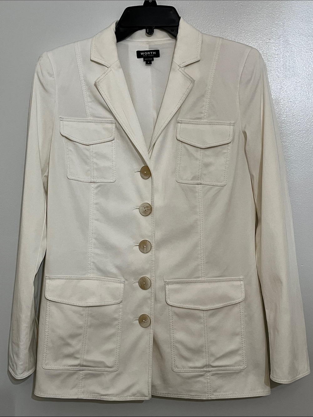Worth White Tailored Button-Front Blazer